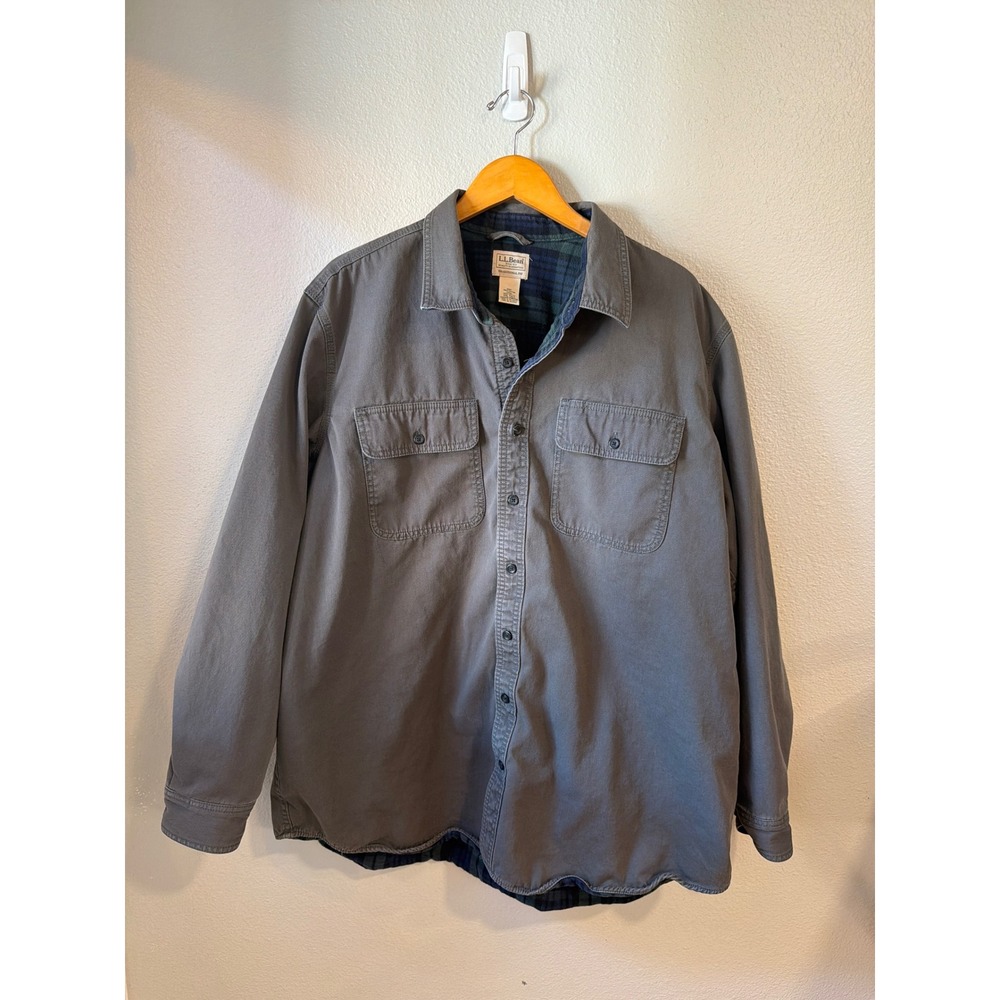 L.L. Bean Shirt Jacket Mens XXL Tall Gray Flannel Lined‎ Cotton Workwear Fall